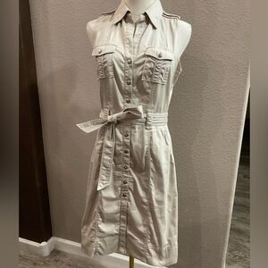 White House Black Market Utility Cargo Button Up Down Sleeveless Shirt Dress 2